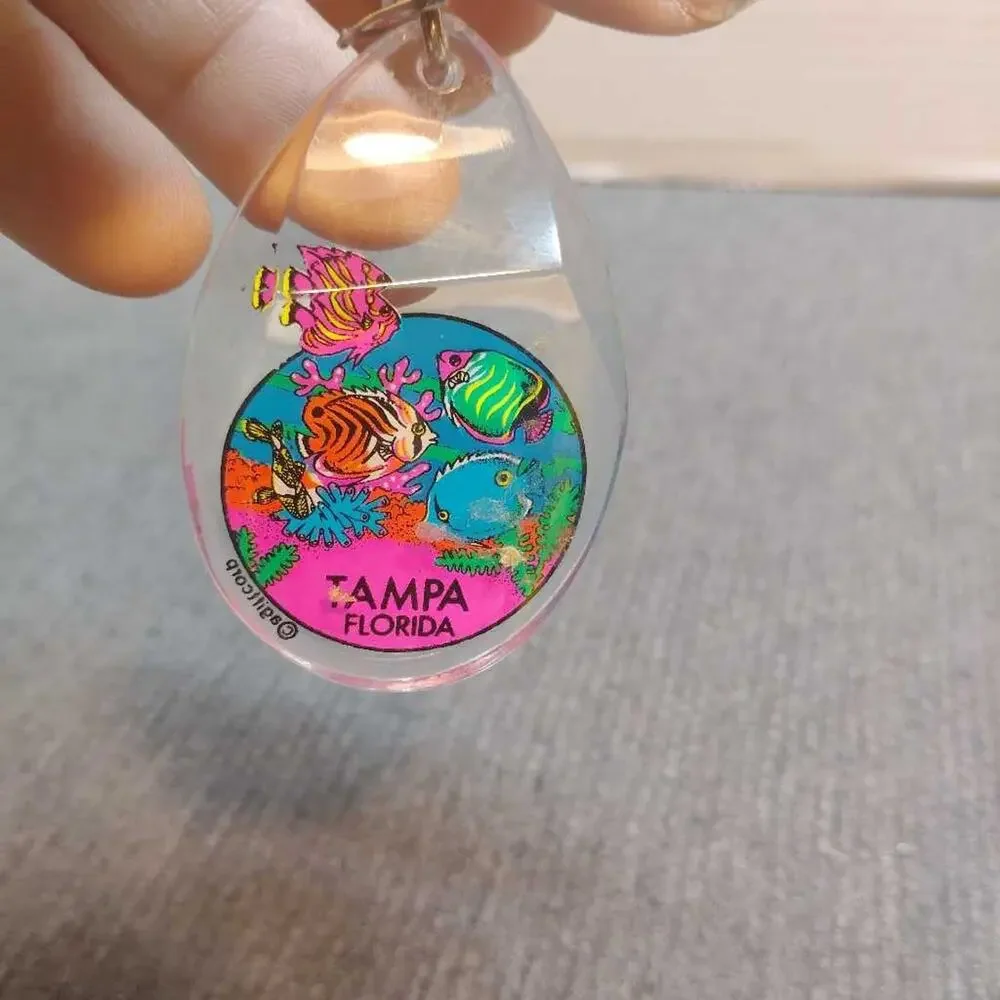 Tampa Florida Tropical Fish Keychain Souvenir Clear Plastic Aquarium Charm